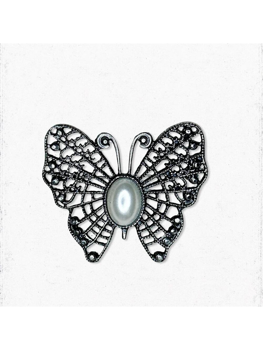5467gc. Pewtertone Faux Pearl Butterfly